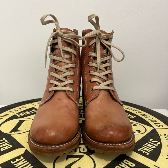 Frye Sabrina 6G Lace Up Tan Leather Combat Boots Vintage Women’s Size 8 M - Picture 3 of 13